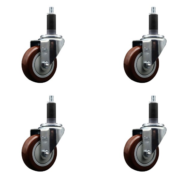 Service Caster 3.5'' SS Maroon Poly Wheel Swivel 1-1/8'' Expanding Stem Caster Set, 4PK SCC-SSEX20S3514-PPUB-MRN-118-4 - main